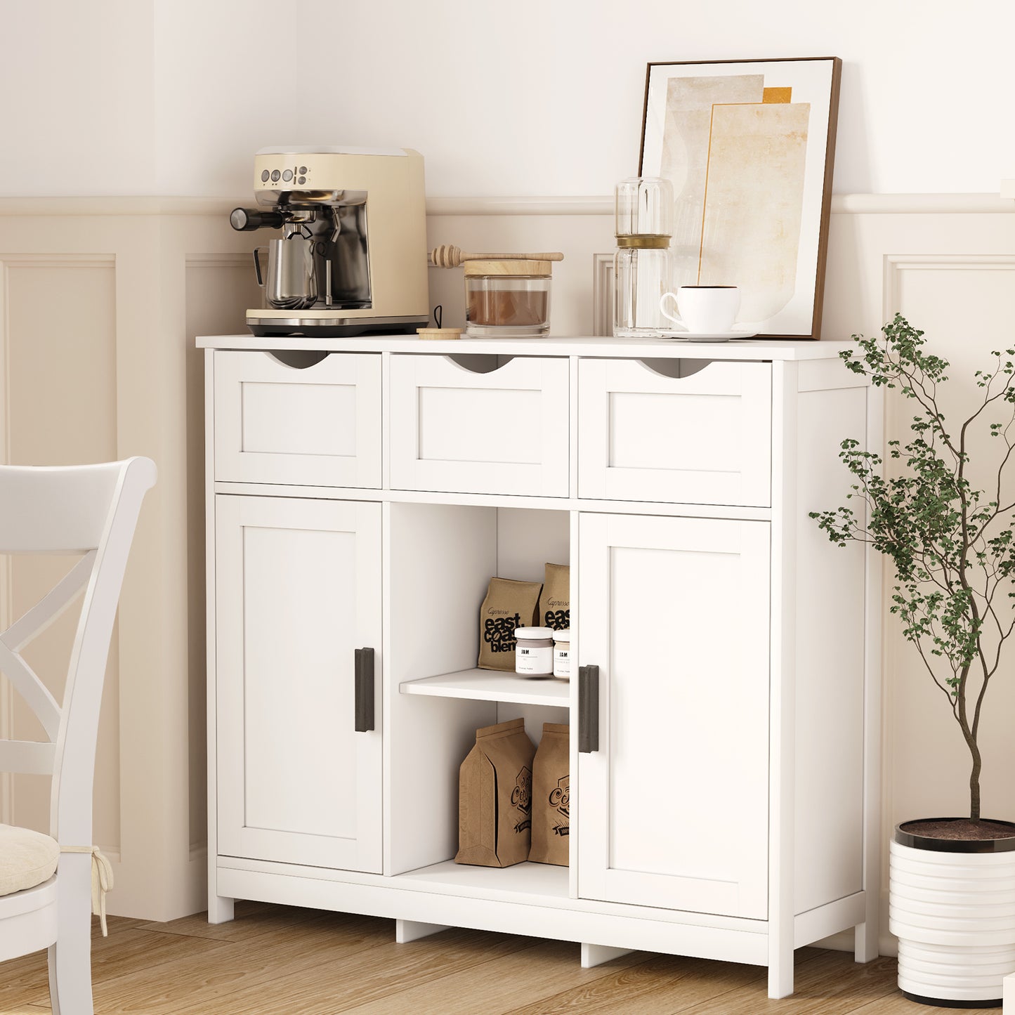 Cabinets With Drawers And Shelves, Decor Cabinets- White