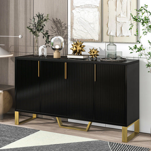 Modern Sideboard With Four Doors, Metal Handles And Legs, And Adjustable Shelf Cabinets
