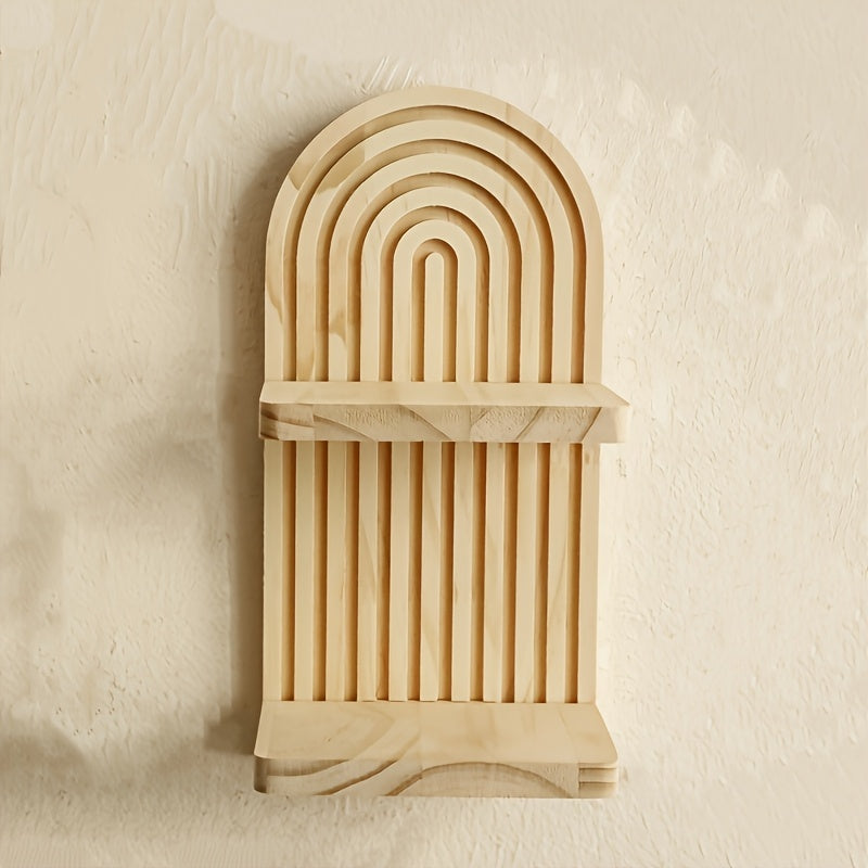 Wooden Double Wall Shelves – Curved Faux Wood Floating Shelves - FRPURE