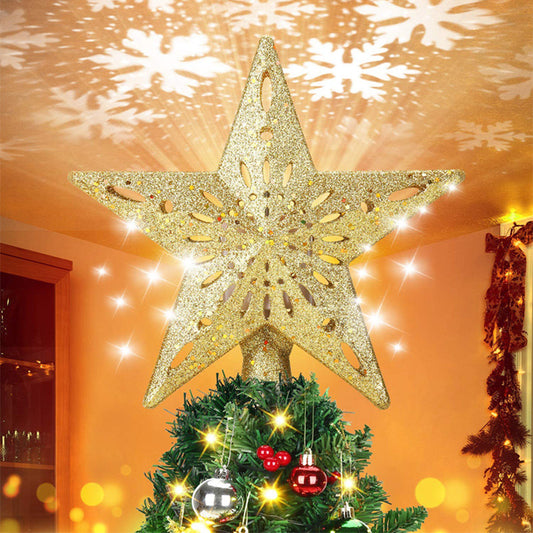 Christmas Tree Topper Star Lighted 3D Glitter Snowflake Projector - FRPURE
