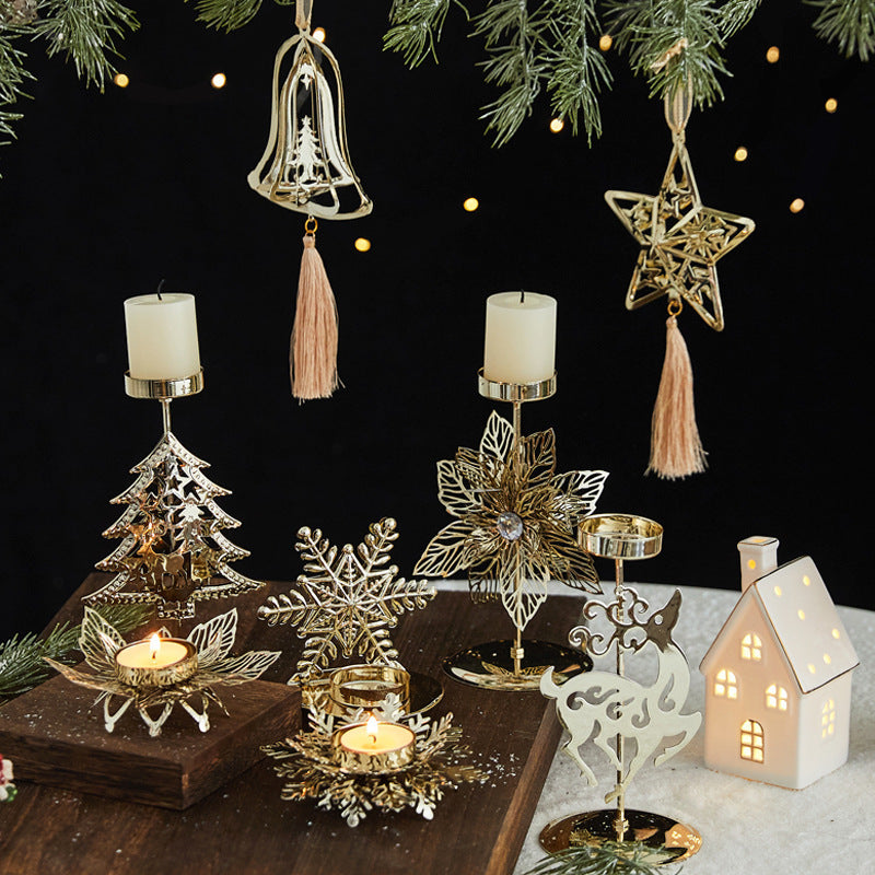 Romantic Christmas Wrought Iron Candlestick Candle Tray Decoration - FRPURE