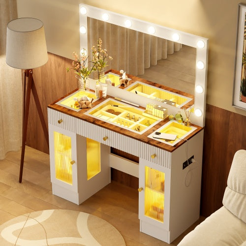 Modern Hollywood Vanity Desk with LED Mirror - FRPURE