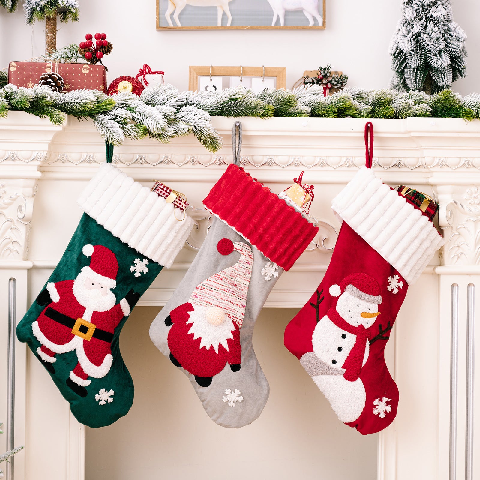 Christmas Decorations Gold Velvet Patch Christmas Stockings - FRPURE