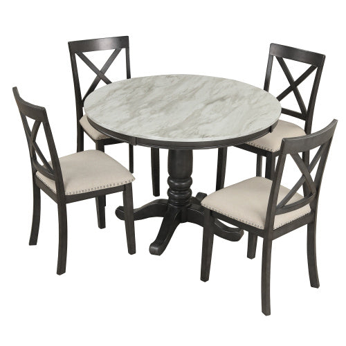 5-Piece Dining Table Set for 4 – Solid Wood Chairs & Modern Marble-Style Tabletop | Kitchen & Dining Room Furniture | Orisfur x FRPURE