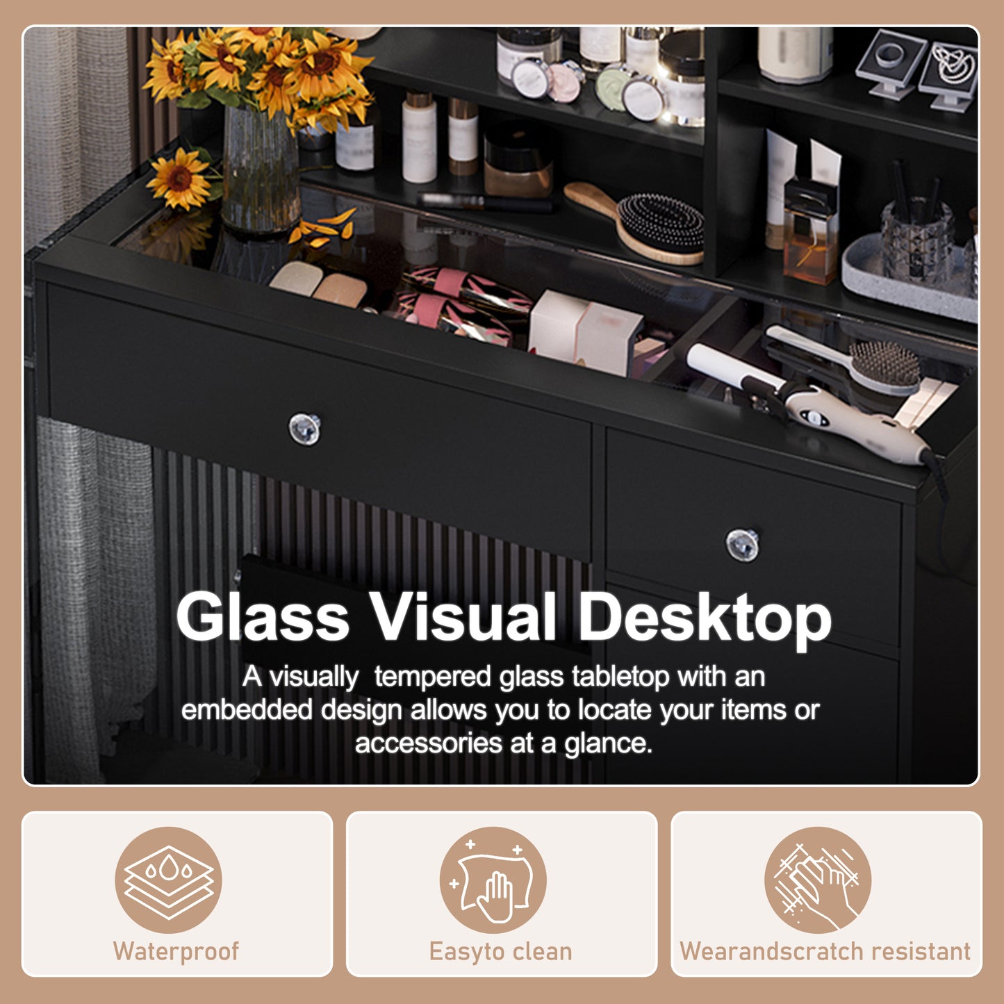 Vanity Desk With Mirror And 3 Lighting Modes - FRPURE