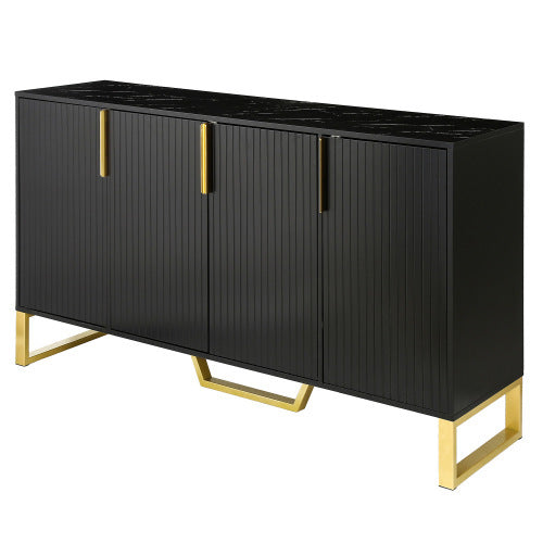 Modern Sideboard With Four Doors, Metal Handles And Legs, And Adjustable Shelf Cabinets