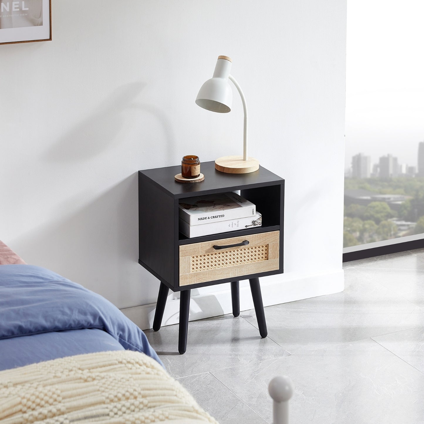 Rattan End Table with Drawer – Modern Nightstand - FRPURE