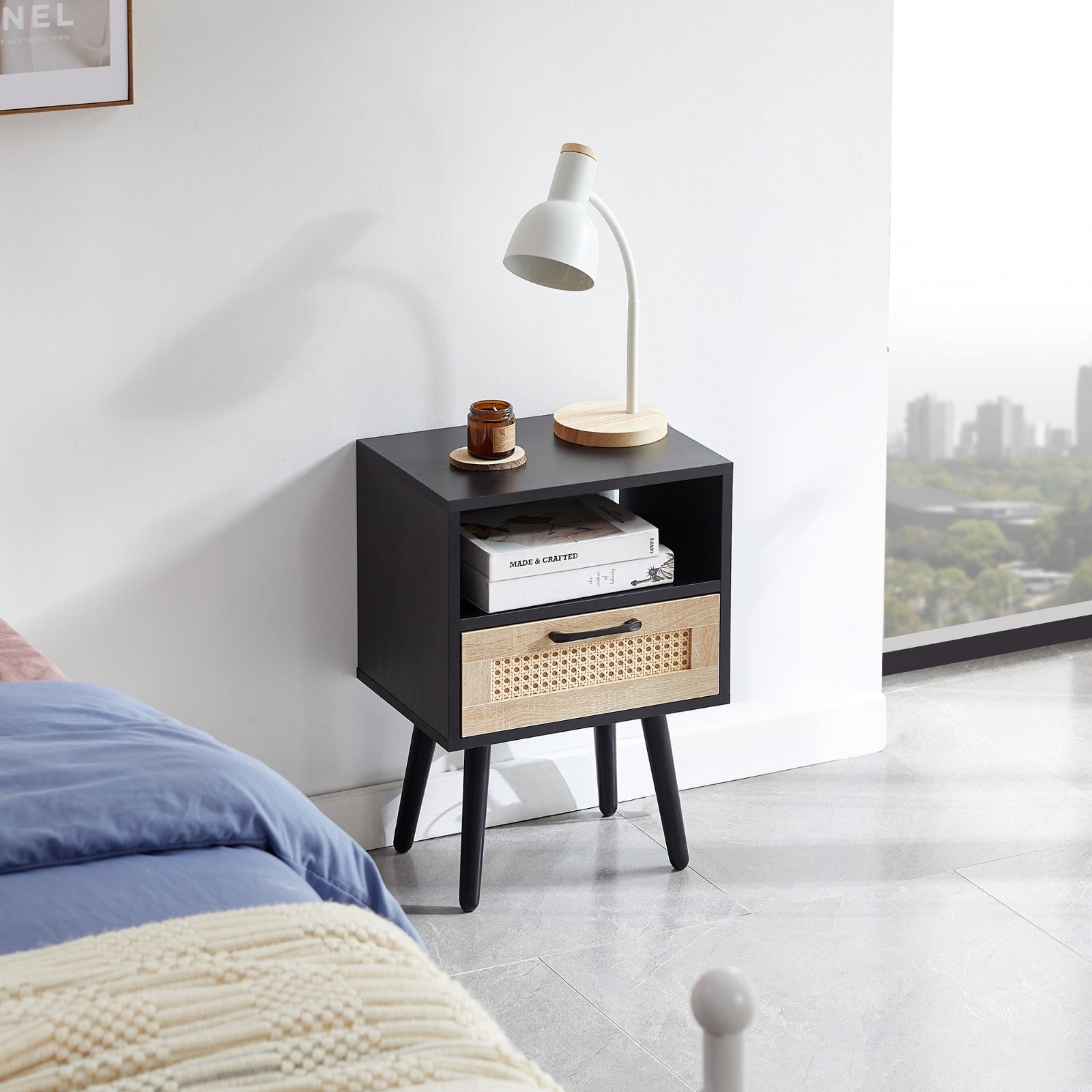 Rattan End Table with Drawer – Modern Nightstand - FRPURE