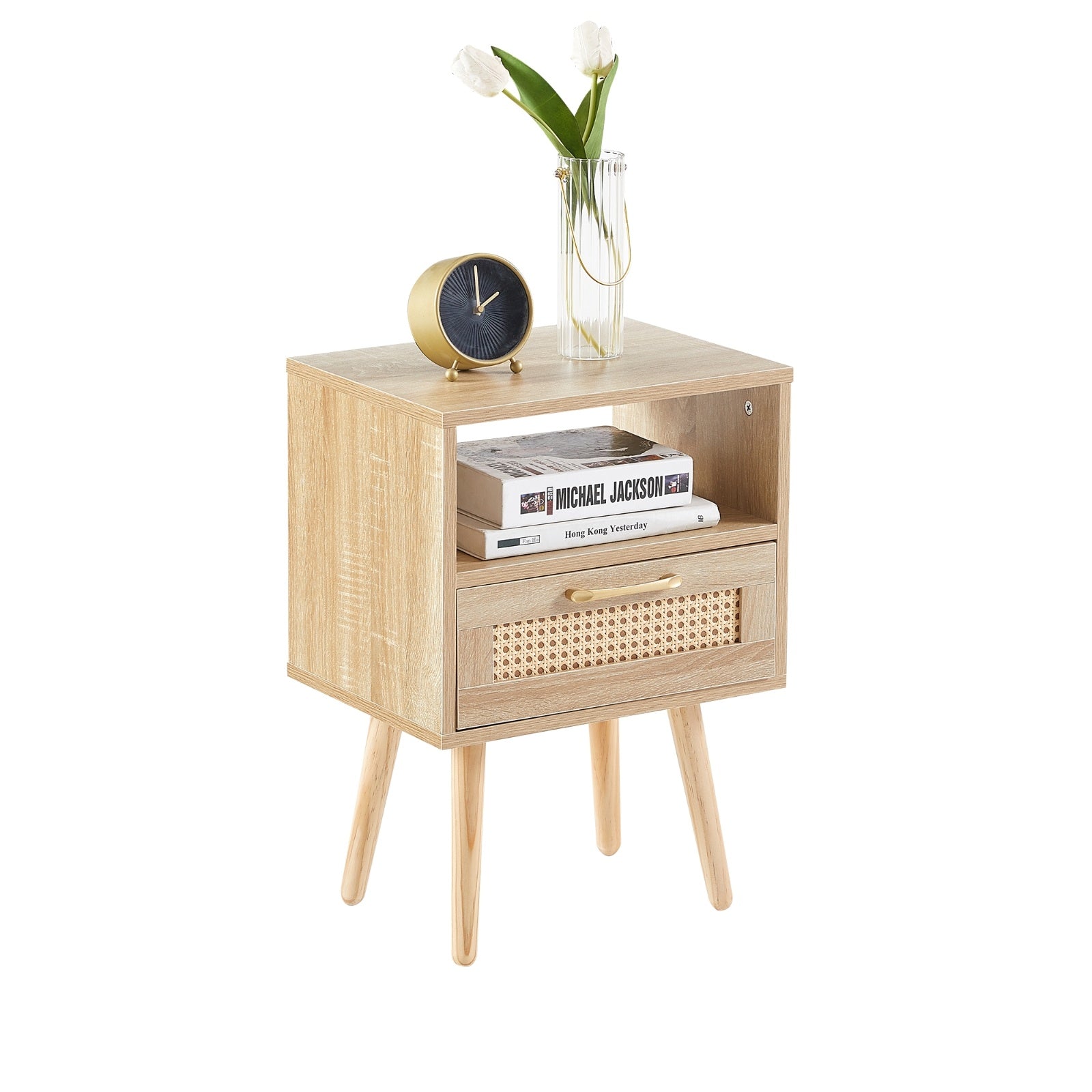Rattan End Table with Drawer – Modern Nightstand - FRPURE