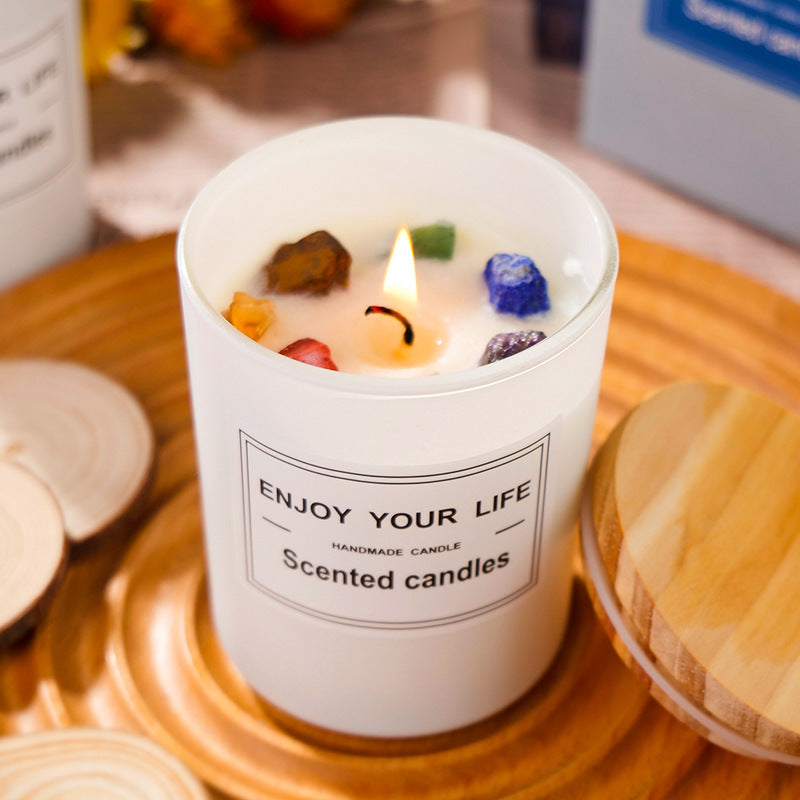 Natural Crystal Stone Aromatherapy Candle Soy Wax Smokeless Candles Gift Box Christmas Hand Gift - FRPURE