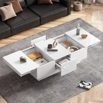 White High Gloss Coffee Table with Storage - FRPURE