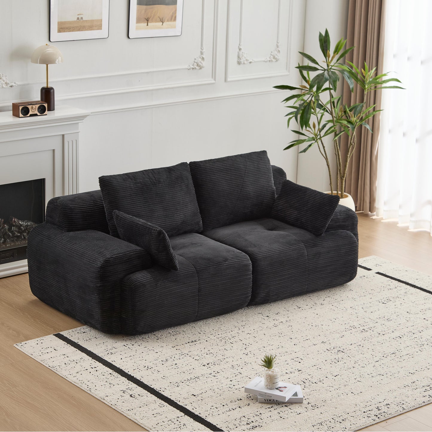 Black Cloud Modular Sectional Sofa Loveseat,No Assembly Required,
