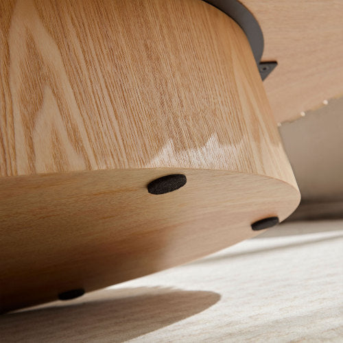 Modern Handmade Drum Coffee Table – 43.7” Oval Coffee Table with Sturdy Pedestal Base, Natural Ash MDF