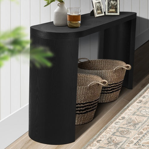60” Thick Oval Entryway Table with Curved Legs – Reversible Leg Design, Modern Black Console Table for Living Room, Hallway & Behind Sofa | FRPURE