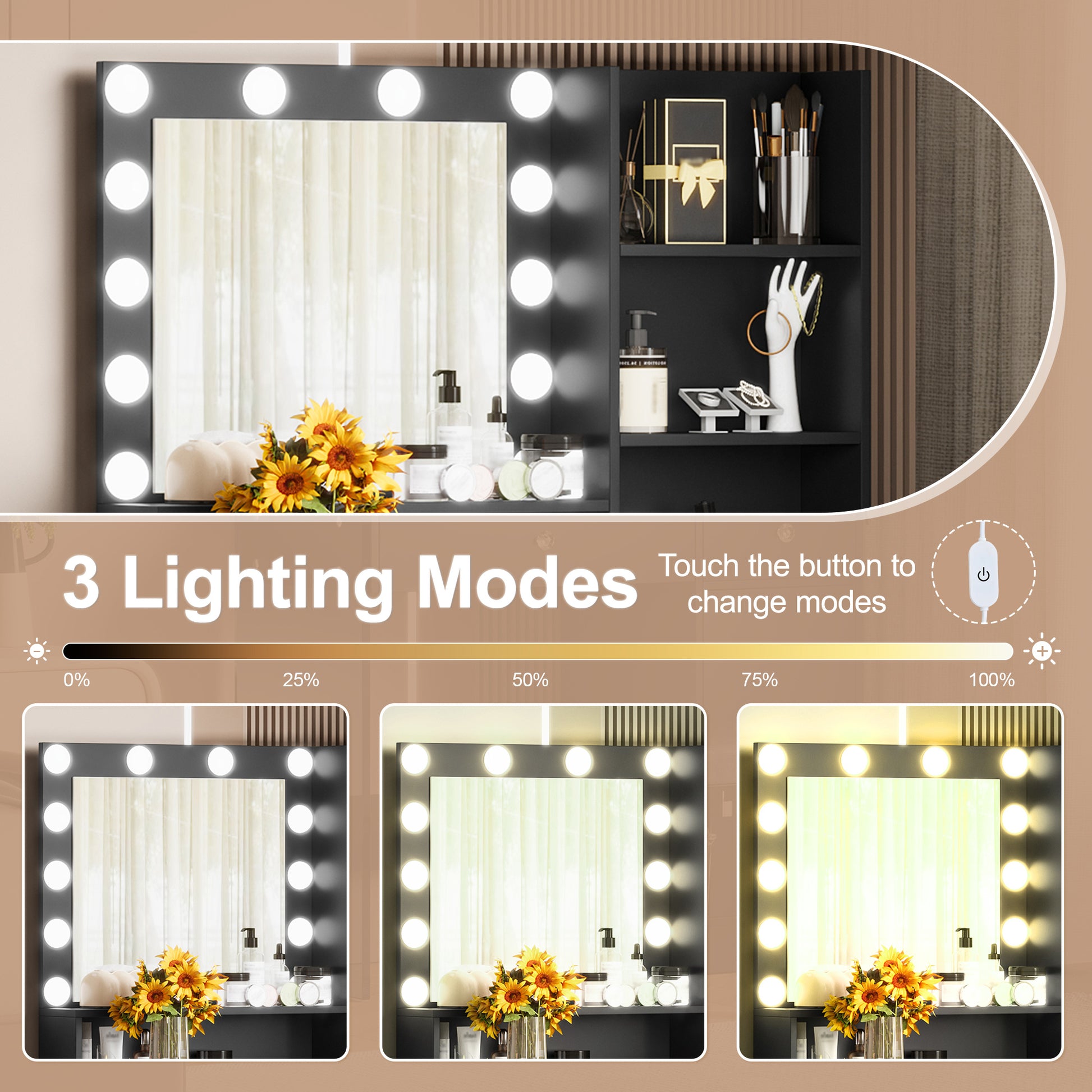 Vanity Desk With Mirror And 3 Lighting Modes - FRPURE