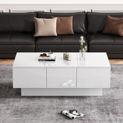 White High Gloss Coffee Table with Storage - FRPURE