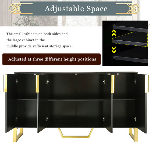 Modern Sideboard With Four Doors, Metal Handles And Legs, And Adjustable Shelf Cabinets