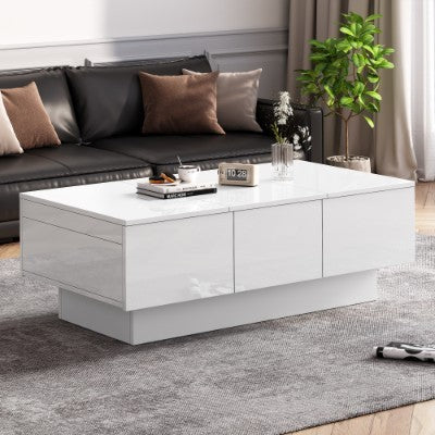 White High Gloss Coffee Table with Storage - FRPURE