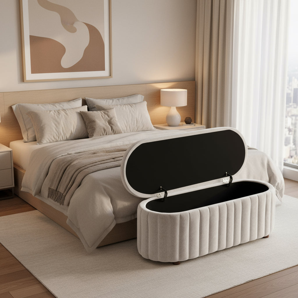 Cozy Linen Upholstered Storage Bench for Bedroom or Living Room - FRPURE