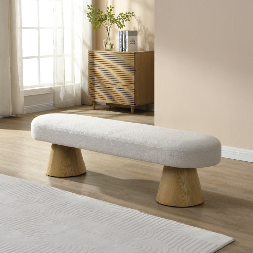 Beige Bouclé Upholstered Dining & Entryway Bench - FRPURE