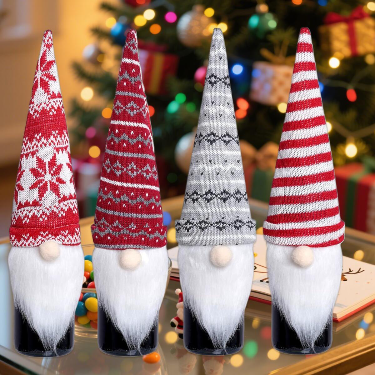 Christmas Gnome Wine Bottle Covers – 4 Pack - FRPURE