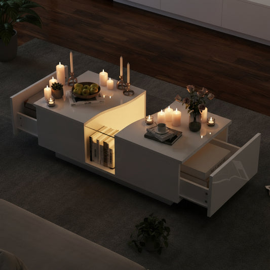 Modern LED Coffee Table with Drawers, and Ambient Lighting - FRPURE