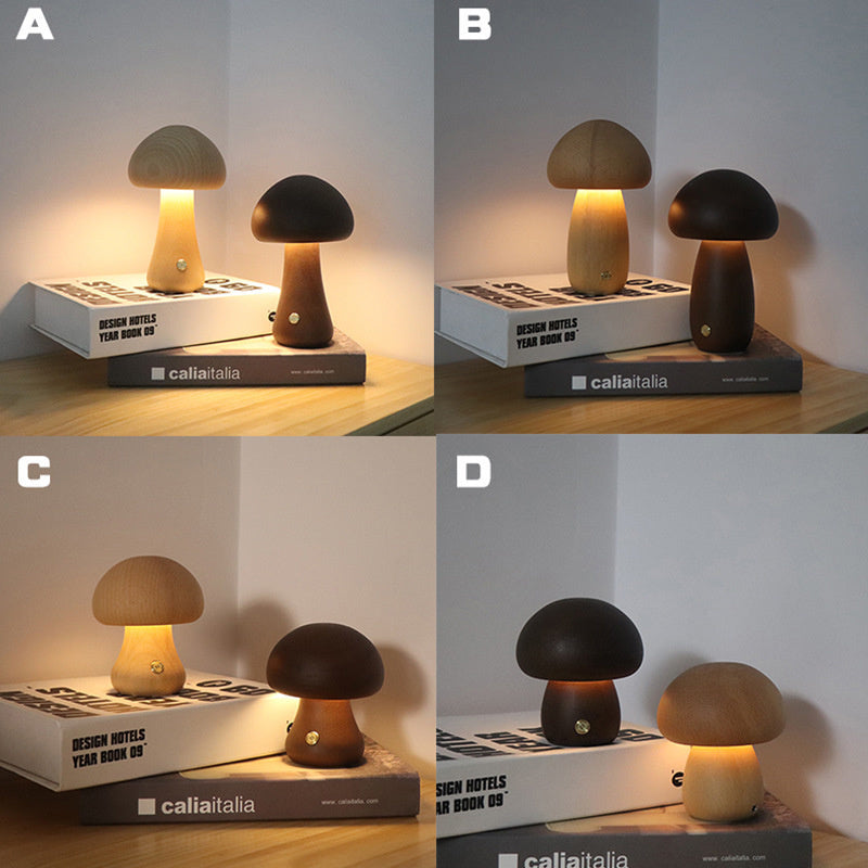 Wooden Mushroom LED Night Light – Touch Switch Lamp - FRPURE
