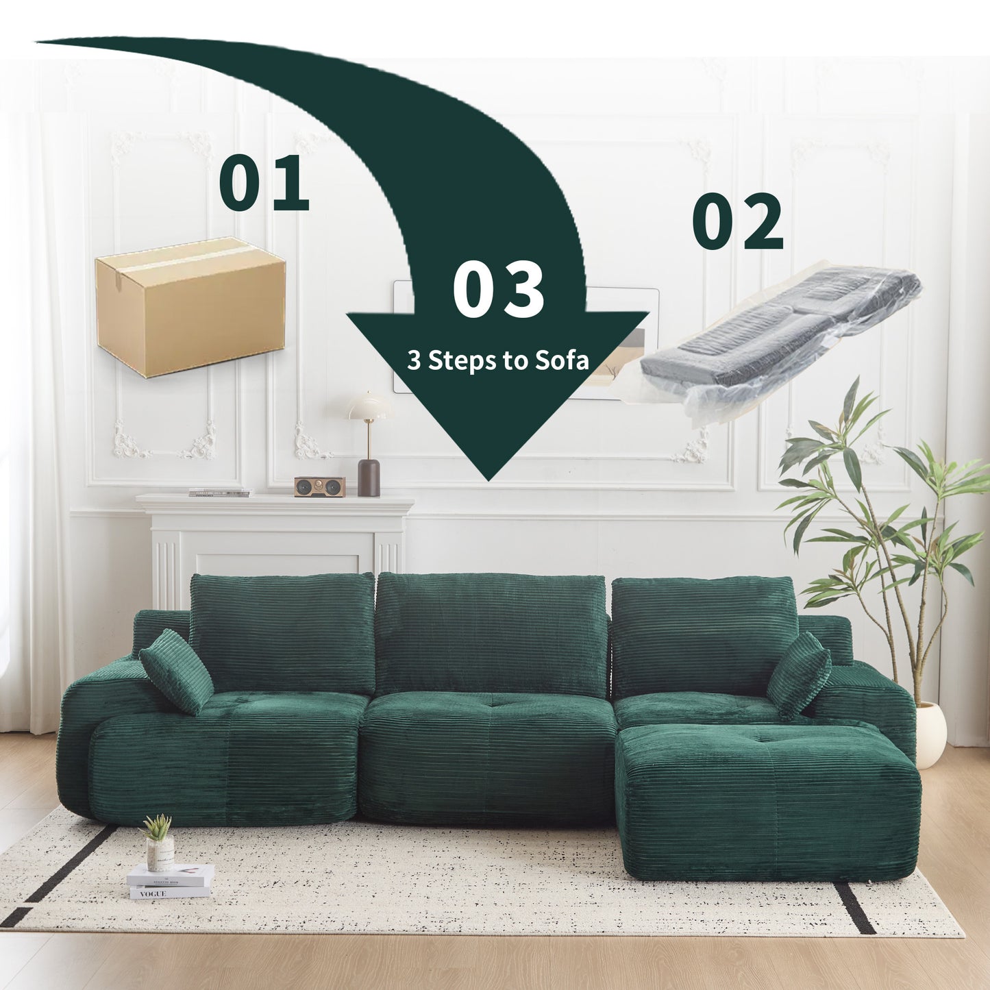 Green Cloud Modular Sectional Sofa Loveseat,No Assembly Required