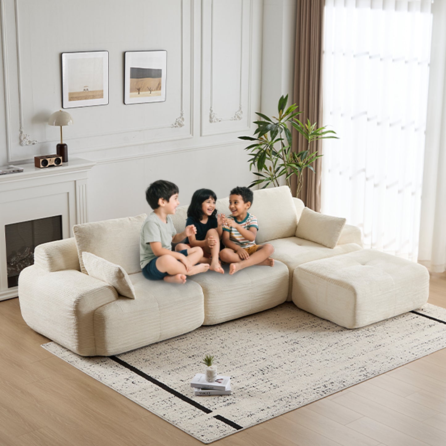 Beige Large Cloud Modular Sectional SofaExtra Deep Loveseat No Assembly Require