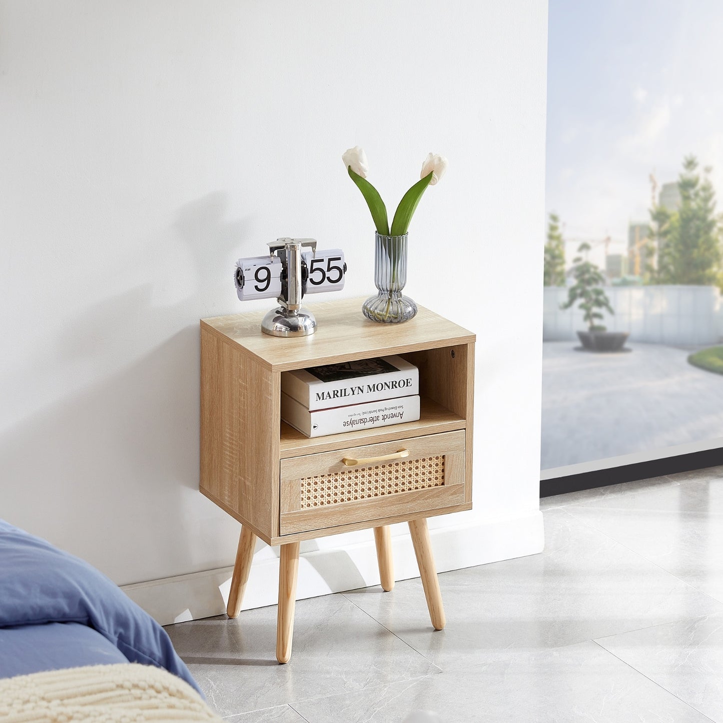 Rattan End Table with Drawer – Modern Nightstand - FRPURE