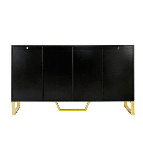 Modern Sideboard With Four Doors, Metal Handles And Legs, And Adjustable Shelf Cabinets