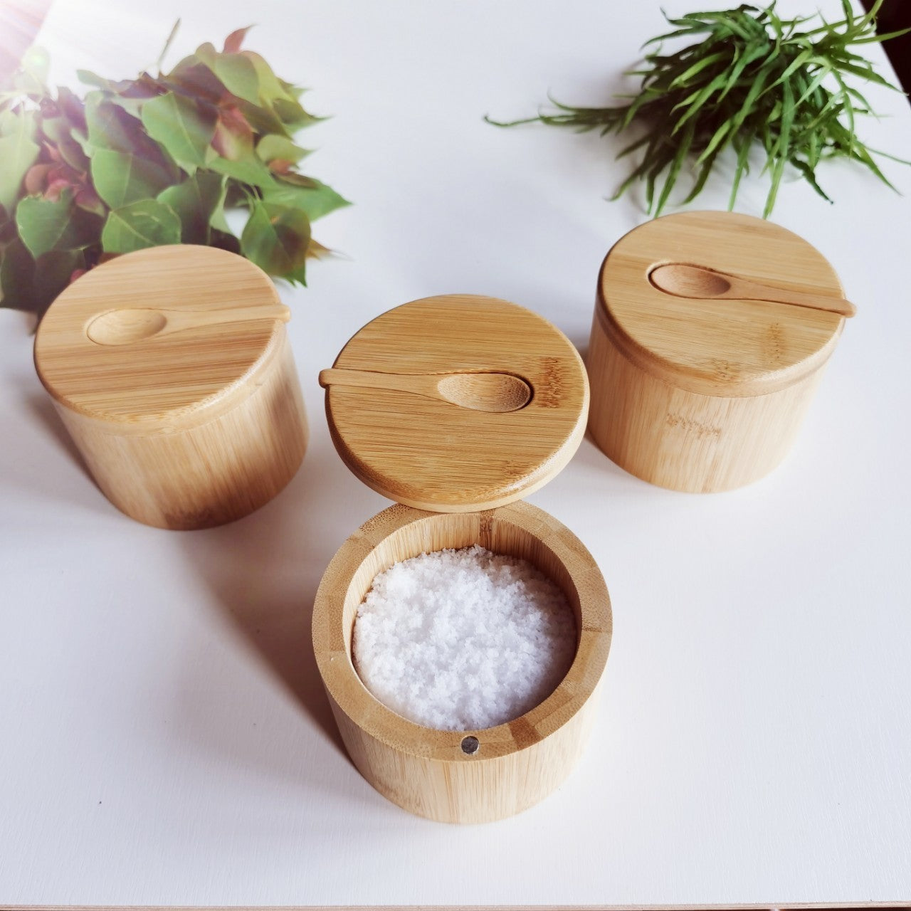 Bamboo Seasoning Jar Condiment Dispenser With Spoon - FRPURE